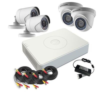 HIKVISION VALUE DS-J142I/7104HGHI-F1+2+2CAM KIT Grabador DVR 5en1 4CH + 2 Minibullet 4en1 1MP + 2 Domo 4en1 1MP Hikvision