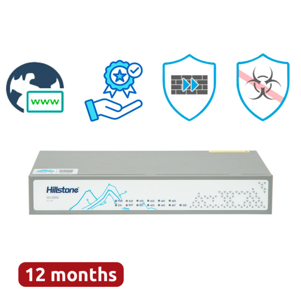 HILLSTONE HILL-SG-6000-A1000-HWBDL1-IN12 Hillstone Networks NGFW - Hardware + 1 año de servicio Plus - 4Gbps FW/1.5Gbps NGFW thr