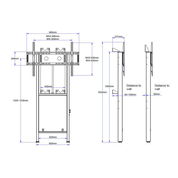 IBOARD IB-EST08-W2-V3-B Soporte suelo-pared motorizado - Peso soportado 100Kg - VESA 900x600mm - Altura ajustable (9)