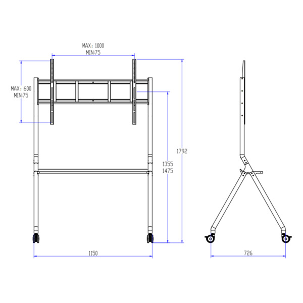 IBOARD IB-IB3315-L Soporte a suelo con ruedas - Peso soportado 100Kg - VESA 1000x600mm (7)