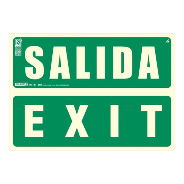 IMPLASER EV274N-A4 Señal salida-exit 29,7x21cm. Observación reducida a 7m
