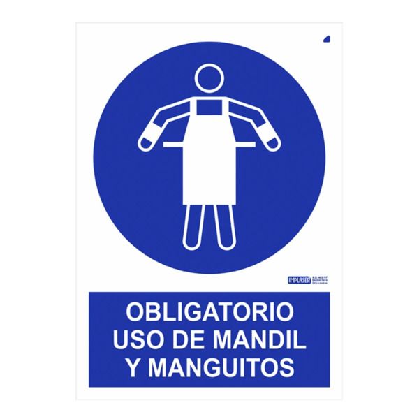 IMPLASER OB26-A4 Señal obligatorio uso de mandil y manguitos 29,7x21cm
