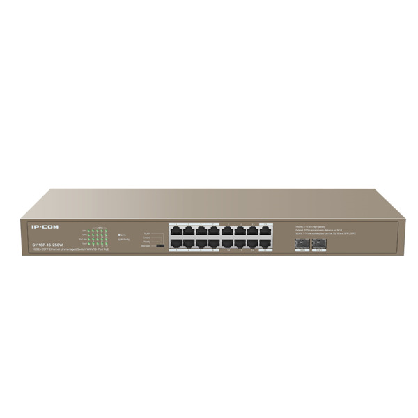 IPCOM G1118P-16-250W Switch 18 puertos no gestionado L2 16 Gigabit PoE + 2SFP Enracable 1U (2)