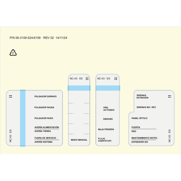 KIDDE NC-PX3-LK-09 Kit Plantilla de idiomas - Español para Panel de incendios convencional y extinción - 3 zonas