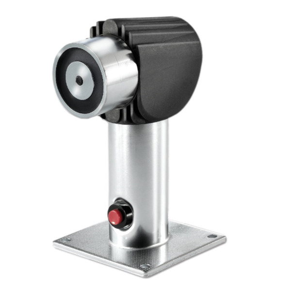 KILSEN FE260-175 Retenedor electromagnético de 400N para montaje en suelo/pared (soporte ajustable 175mm) con pulsador de desblo