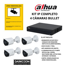 KIT 4 CÁMARAS BULLET DAHUA IP POE ONVIF. SISTEMA COMPLETO VIDEOVIGILANCIA CCTV. SEGURIDAD PARA TIENDA, HOGAR, NEGOCIO O EMPRESA.