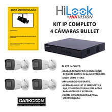 KIT 4 CÁMARAS BULLET HIKVISION IP POE ONVIF. SISTEMA VIDEOVIGILANCIA CCTV. SEGURIDAD PARA TIENDA, HOGAR, NEGOCIO O EMPRESA.