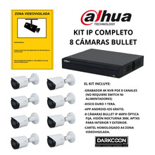 KIT 8 CÁMARAS BULLET DAHUA IP POE ONVIF. SISTEMA COMPLETO VIDEOVIGILANCIA CCTV. SEGURIDAD PARA TIENDA, HOGAR, NEGOCIO O EMPRESA.