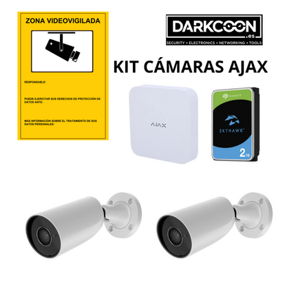 Comprar Kit Ajax Videovigilancia IP. Con NVR de 8 canales 5Mpx 2,8mm + Disco duro 2Tb + 2 Cámaras Bullet IP 5Mpx + Cartel Advertencia