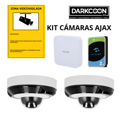 Comprar Kit Ajax Videovigilancia IP. Con NVR de 8 canales 5Mpx 2,8mm + Disco duro 2Tb + 2 Cámaras Domo IP 5Mpx + Cartel Advertencia
