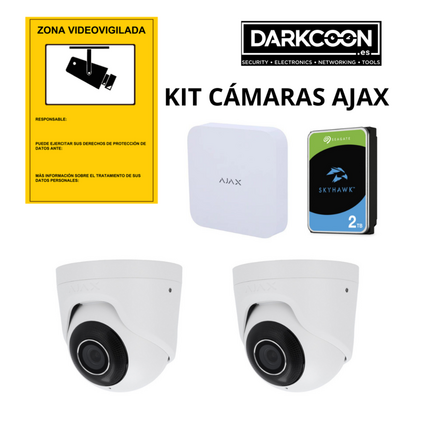 Comprar Kit Ajax Videovigilancia IP. Con NVR de 8 canales 5Mpx 2,8mm + Disco duro 2Tb + 2 Cámaras Turret IP 5Mpx + Cartel Advertencia