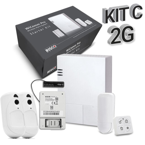 Kit "C"  GPRS WiComm Pro Risco. Central+Módulo GPRS+Mando+2XPIRCAM+PIR