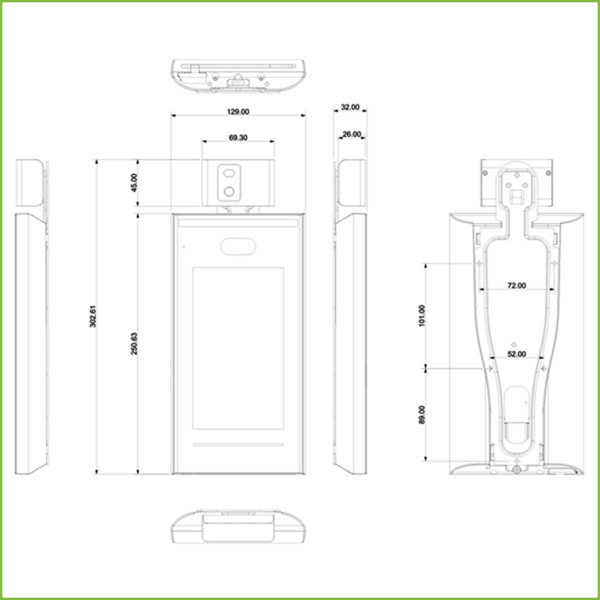 Lector Autónomo LCD táctil de Reconocimiento Facial+PIN+Tarjeta y Temperatura corporal (4)