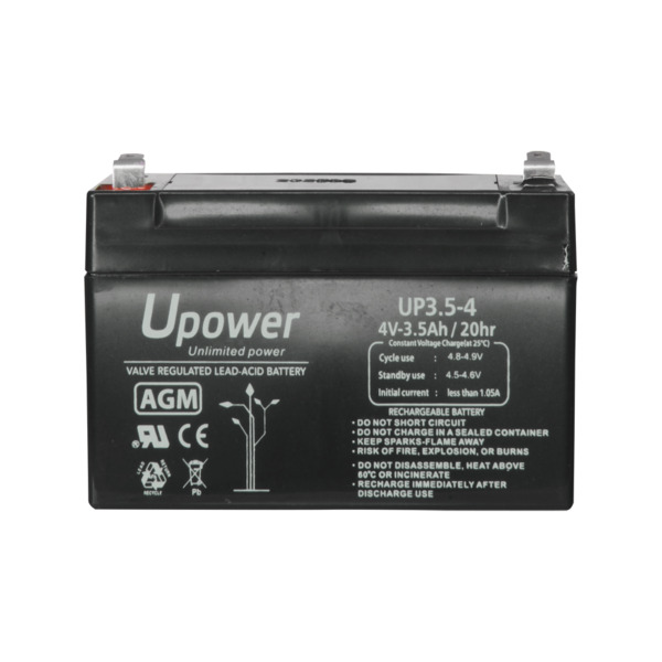 MASTER BATTERY BATT-4035-U Upower - Batería recargable - Tecnología plomo ácido AGM - Voltaje 4 V - Capacidad 3.5 Ah - 65 x 90 x (5)