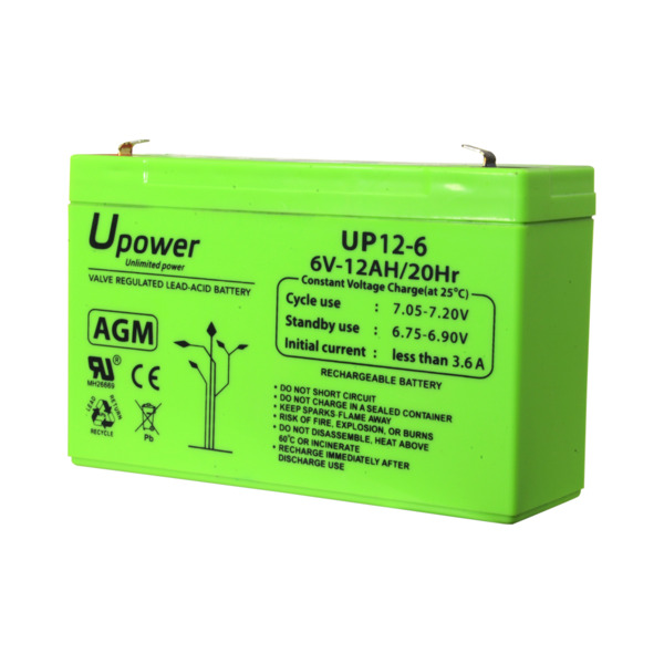 MASTER BATTERY BATT-6012-U Upower - Batería recargable - Tecnología plomo ácido AGM - Voltaje 6 V - Capacidad 12.0 Ah - 100 x 15 (3)