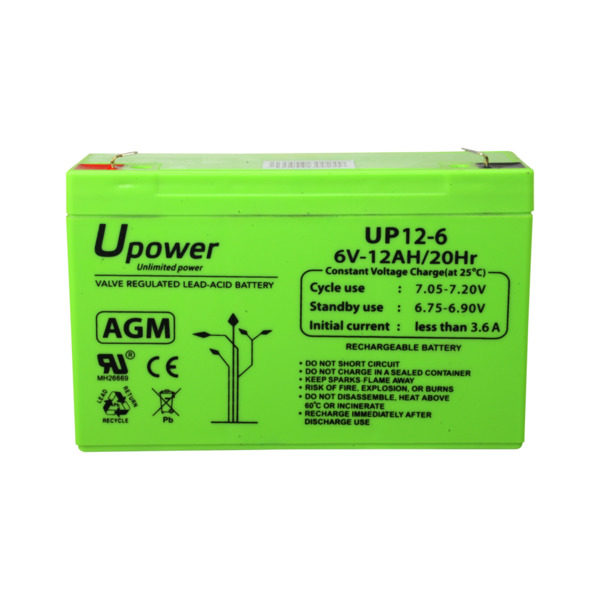 MASTER BATTERY BATT-6012-U Upower - Batería recargable - Tecnología plomo ácido AGM - Voltaje 6 V - Capacidad 12.0 Ah - 100 x 15 (5)