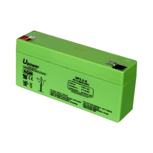 MASTER BATTERY BATT-6033-U Upower - Batería recargable - Tecnología plomo ácido AGM - Voltaje 6 V - Capacidad 3.2 Ah - 66 x 134