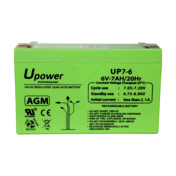 MASTER BATTERY BATT-6070-U Upower - Batería recargable - Tecnología plomo ácido AGM - Voltaje 6 V - Capacidad 7.0 Ah - 100 x 151 (3)