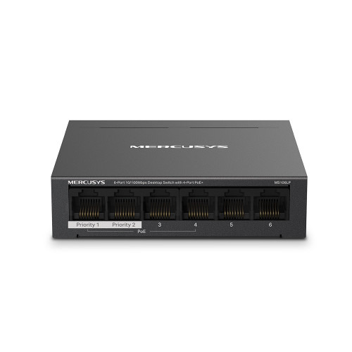 Mercusys MS106LP switch Gestionado Fast Ethernet (10/100) Energía sobre Ethernet (PoE) Negro (1)