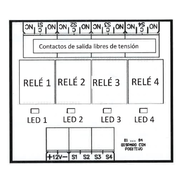 Modulo 4 relés. Alimentación a 12v (1)