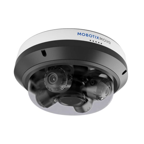 Domo IP multisensor MOBOTIX MOVE. 4 unidades CMOS de 5MP. 5MP@30ips, H.265, hasta 9 streams. ICR, 0,02/0,001 lux, IR 30m. Zoom ó