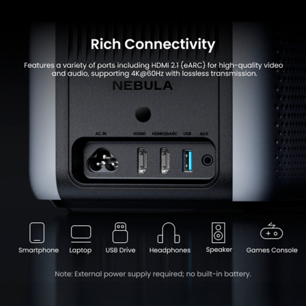 NEBULA ANK-NEBULA-COSMOS-4KSE-B Nebula Cosmo 4K SE Proyector - Conexion WiFi / SO Google TV - Luminosidad 1800 Lúmenes - Proyecc (7)