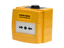 Notifier NOTIFIER-234 W3A-Y000SG-K013-65 Pulsador amarillo KAC de disparo de extinción manual rearmable con tapa de protección.
