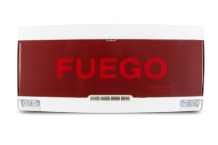Comprar Notifier NOTIFIER-237 PAN1-PLUS-W-SP Letrero luminoso de FUEGO. Incorpora flash y sirena. Incluye 2 rótulos: ""FUEGO"", (español) y ""FOGO"" (portugués). Ambiente de uso interior. Color blanco. EN54/3 y 54/23.
