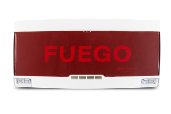 Notifier NOTIFIER-237 PAN1-PLUS-W-SP Letrero luminoso de FUEGO. Incorpora flash y sirena. Incluye 2 rótulos: ""FUEGO"", (español