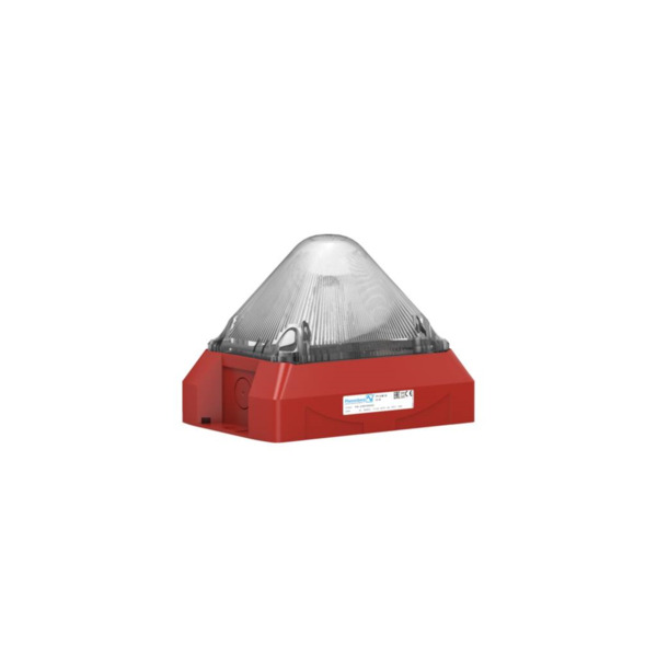 Notifier NOTIFIER-248 PY X-M-10-CL Luz de flash, 10 julios, 10-57VDC, IP66. Sincronizable. Cuerpo piramidal cúbico rojo y lente