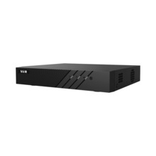 NVR de 4 canales H.265+. Grabación hasta 6MP. 40/60Mbps de entrada/salida. Salidas HDMI y VGA 1080P. Admite 1 HDD. RJ45, 2 puert