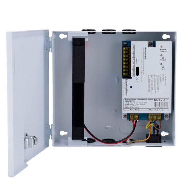 OEM AC-12DC5A-BAT7AH Alimentador para control de acceso - Configurable NO/NC - Salida DC 11-14V / 5A - Caja de metal con cerradu (1)