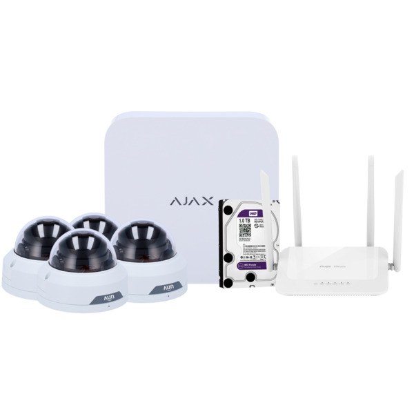 OEM AJ-NVRKIT108T-2W Kit de videovigilancia Ajax - Grabador Ajax de 8 canales - 4 cámaras turret WiFi de 2 Mpx Uniview - Route