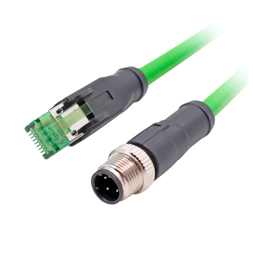OEM CON-M12-RJ45 Conector adaptador M12 macho a RJ45 macho - Ethernet - Especial para aviación - Longitud 0.1 m (1)