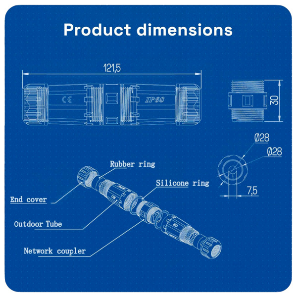 OEM CON-RJ45-GLAND-W-BLACK Conector con Racor - Conector entrada RJ45  - Conector salida RJ45 - Compatible UTP CAT 6 - IP68 - Co (9)