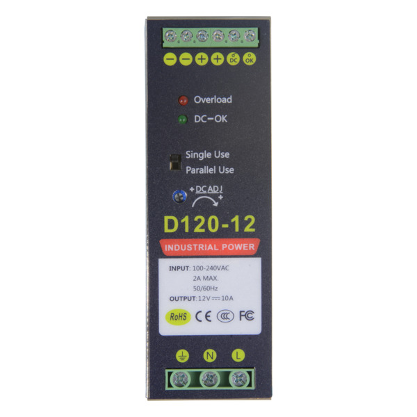 OEM DC12V10A-DIN Fuente de alimentación conmutada - Salida DC 12 V 10 A / 120 W - 2 salidas - Voltaje entrada 90 V ~ 264 V - 135 (3)