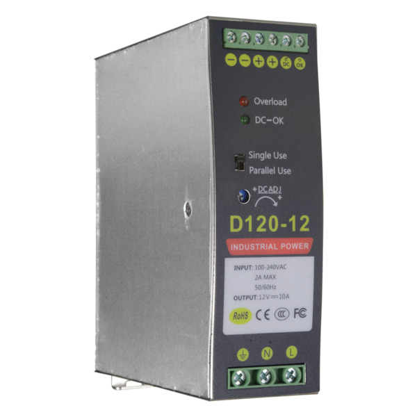 OEM DC12V10A-DIN Fuente de alimentación conmutada - Salida DC 12 V 10 A / 120 W - 2 salidas - Voltaje entrada 90 V ~ 264 V - 135 (5)