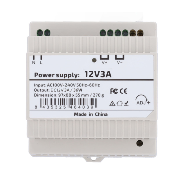 OEM DC12V3A-DIN-P Fuente de alimentación  - Salida DC 12 V 3 A / 36 W - Voltaje entrada AC 100V ~ 240V 50Hz-60Hz -  97 (Fo) x 55 (1)