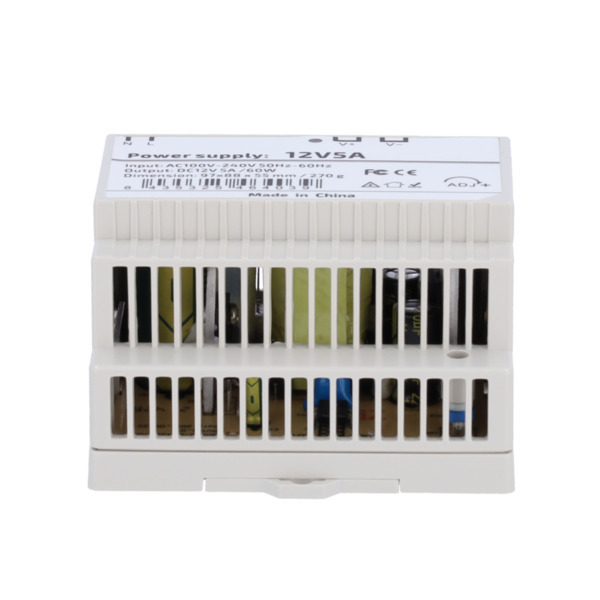 OEM DC12V5A-DIN-P Fuente de alimentación  - Salida DC 12 V 5 A / 60 W - Voltaje entrada AC 100V ~ 240V 50Hz-60Hz -  97 (Fo) x 55 (5)