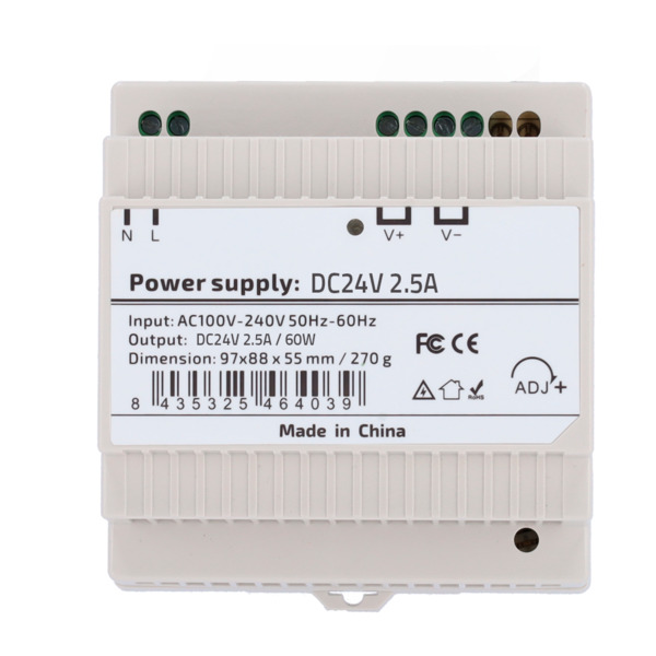 OEM DC24V2A5-DIN-P Fuente de alimentación  - Salida DC 24 V 2.5 A / 60 W - Voltaje entrada AC 100V ~ 240V 50Hz-60Hz -  97 (Fo) x (1)