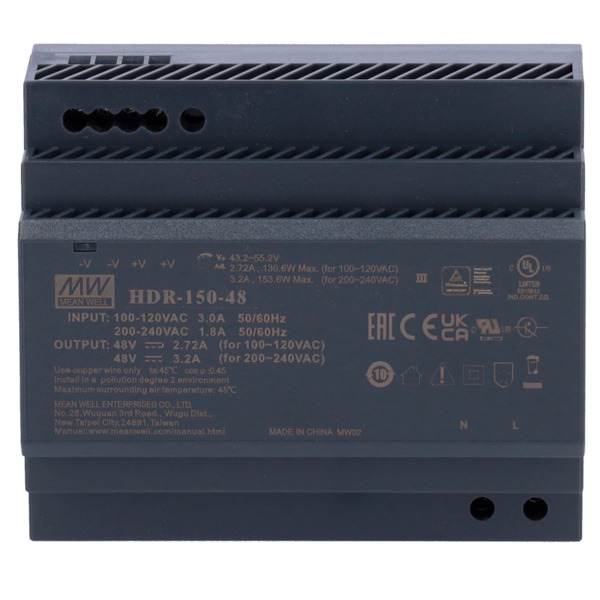 OEM DC48V3A-DIN Fuente de alimentación - Salida DC 48 V / 3.2 A / 150 W - 2 salidas - 105 (An) x 90 (Al) x 55 (Fo) mm - Montaje (1)