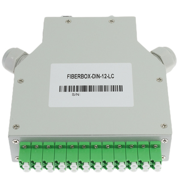 OEM FIBERBOX-DIN-12-LC Caja de fibra  - 12 puertos LC/APC Duplex - Tipo pulido APC, color verde - Bandeja de empalme (sin pigtai