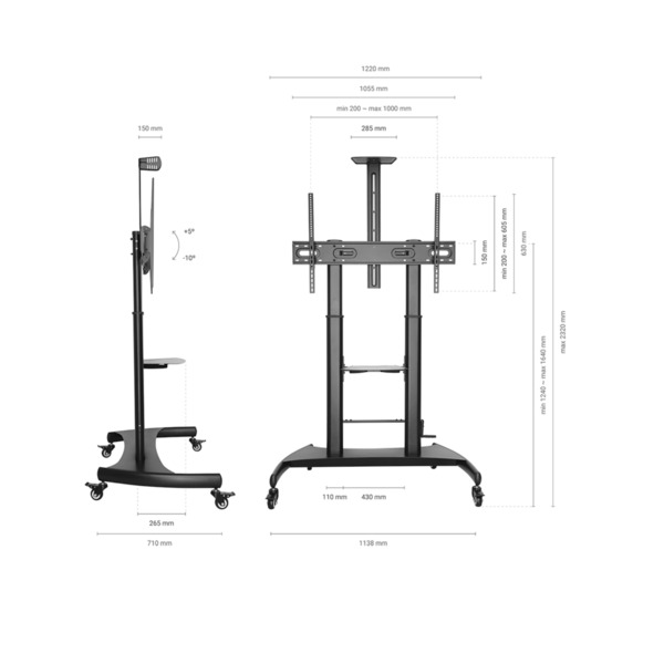 OEM FT100TE-123 Soporte a suelo con ruedas y manivela - Peso soportado 100Kg - VESA 1000x600mm - Altura ajustable (5)