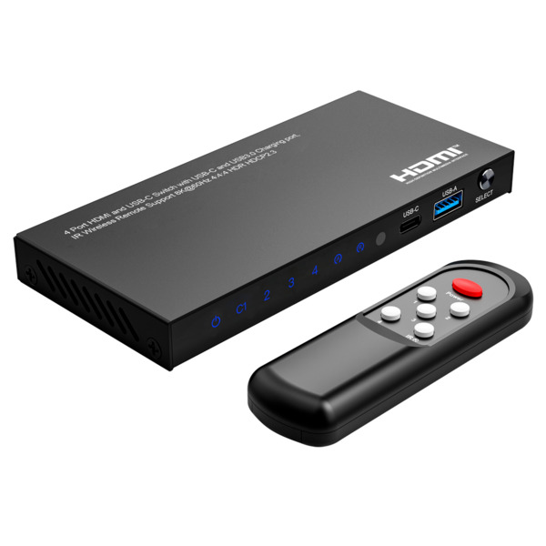 OEM HDMI-SW-4x1-8K60 HDMI Switch - 3 Entradas HDMI - 1 entrada USB-C - 1 Salida HDMI  - Resolución 8K@60Hz - Control con mando a (1)