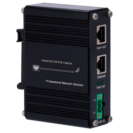 Comprar OEM INJ-IPOE-60W-2.5G-DC Inyector Hi-PoE Industrial - Entrada RJ45 10/100/1000/2,5 Base-T - Potencia total 60 W - Distancia máxima 100 m - PoE/PoE+/PoE++ IEEE802.3af/at/bt - Estabilizado y protegido