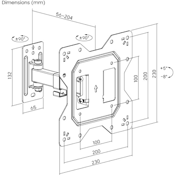 OEM LPA68-221 Soporte con brazo - Peso soportado 30Kg - VESA 100x100mm - VESA 200x200mm - Distancia a la pared de 56~204mm - Inc (7)