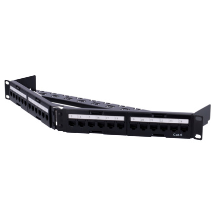 Comprar OEM PP-A24UTP6 Patch panel angular de 24 puertos UTP - Admite cables hasta CAT6 - Formato enrackable 1U - Tamaño 1 U para facilitar la instalación - Barra para gestión de cables no desmontable