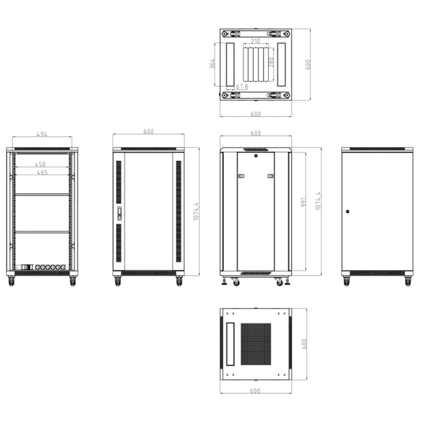 OEM RACK-22UFN Armario rack para suelo - Hasta 22U rack de 19&quot;(600*600) - Hasta 800 Kg de carga - Con ventilación y pasacab (5)