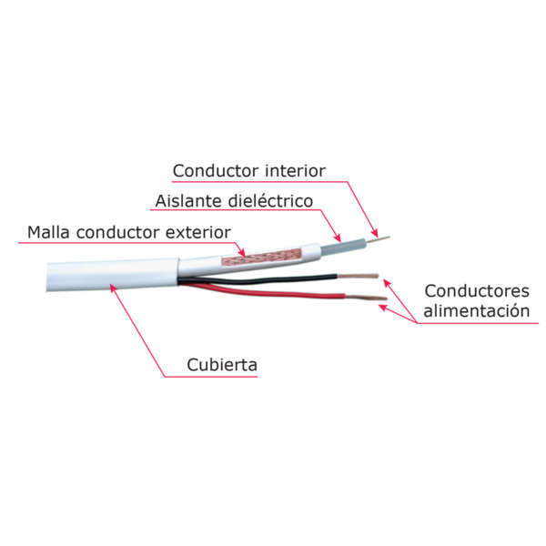 OEM RG59P-100B Cable Combinado - RG59 + alimentación - Rollo de 100 metros - Cubierta color blanco - Diámetro exterior 9.0 mm - (1)