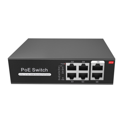 Comprar OEM SW0604POE-G-65-E Switch PoE - 4 puertos PoE + 2 Uplink RJ45 - Velocidad hasta 1000 Mbps en todos los puertos - Hasta 60W en total para todos los puertos - Ancho de banda 12 Gbps - Norma IEEE802.3af (PoE) / at (PoE+)